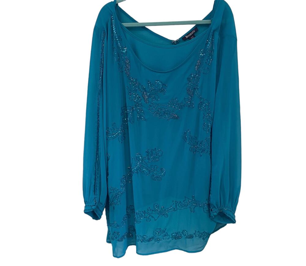 Roaman's Sz 32W Blue Long Sleeve Sequined Detailed Top with Cami